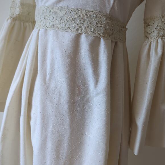 Couriers California Vtg 70s Cottagecore Prairie Maxi Dress Cream Lace Flare XS/S - Picture 10 of 12